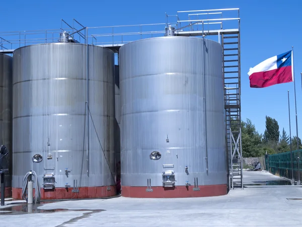 Some wine metallic fermentation tanks — Stock Photo, Image