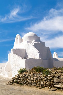 Yunanistan 'daki Mykonos adasında eski Panagia Paraportiani Kilisesi