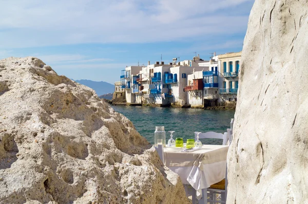 Vista panorâmica da pequena Veneza na Ilha Mykonos, Grécia — Fotografia de Stock