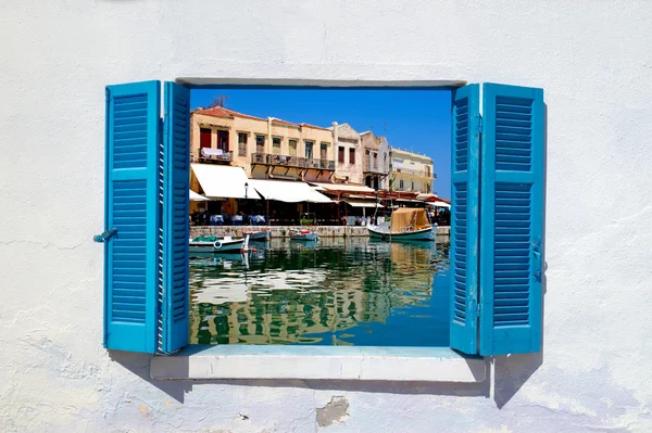 Rethymno Girit, Yunanistan, eski şehrin panoramik görünümü