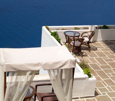 Santorini Island, Yunanistan geleneksel Yunan kafeterya