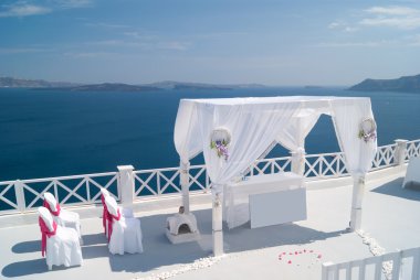 Santorini Adası, popüler düğün destin düğün dekorasyon