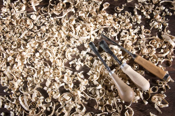 Workplace carpenter. Wood and a few tools — Stock Photo, Image