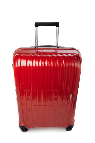 Red carbon suitcase isolated on white — Stock Photo, Image