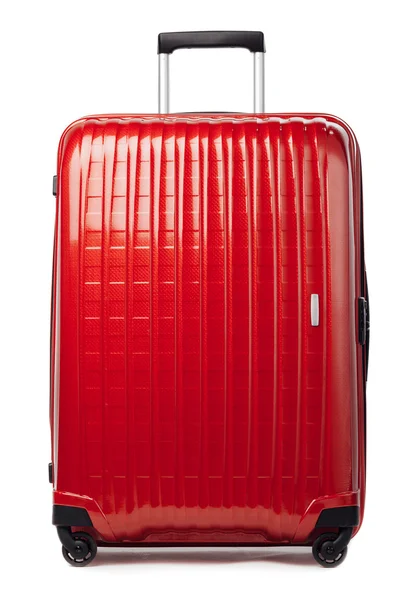 Elszigetelt fehér piros szén-dioxid-bőrönd — Stock Fotó