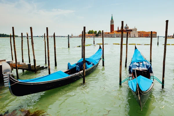 Classic Venice Gondolas against Saint Giorgio bell tower — Stock Photo, Image