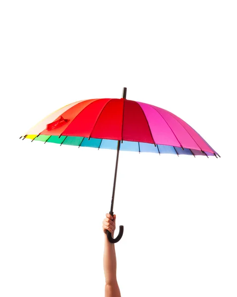 Kezében többszínű esernyő, elszigetelt fehér — Stock Fotó