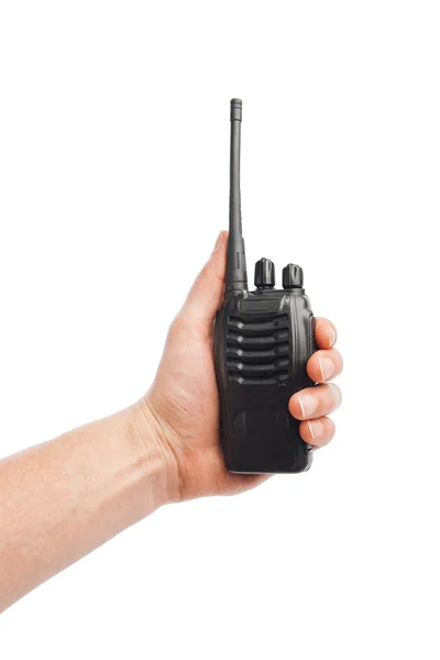Rádio portátil Walkie-talkie na mão, isolado em branco — Fotografia de Stock
