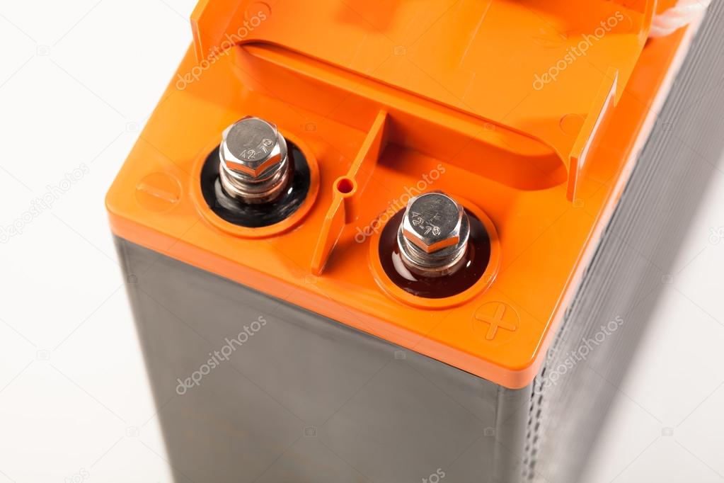 clamps of industrial lead acid battery, closeup view