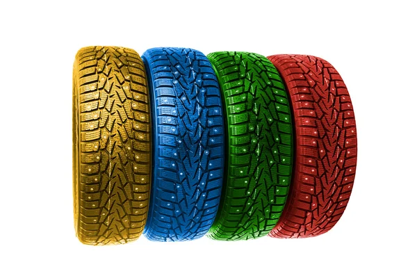 Barevné zimní pneumatiky, izolovaných na bílém — Stock fotografie