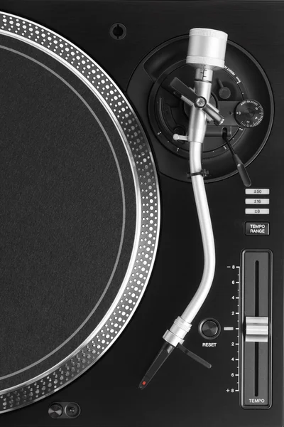 Part of dj turntable with tonearm, top view — Stock Photo, Image