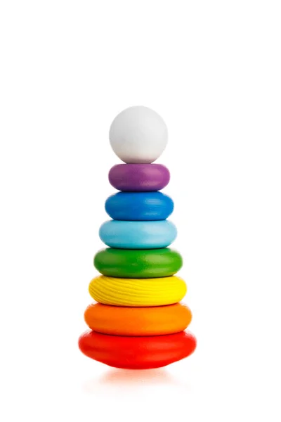 Rainbow Stacking Rings Kids Toy Isolated White — Stock Photo, Image