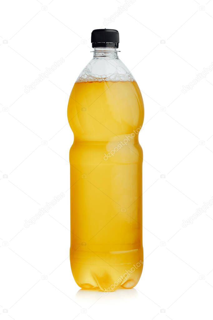 take-away draft beer in a plastic bottle, isolated on white