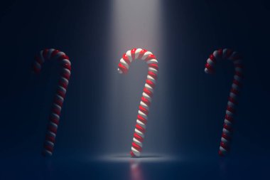 Sahnede soyut şeker kamışları, projektör ışığı aydınlatma, 3D görüntüleme