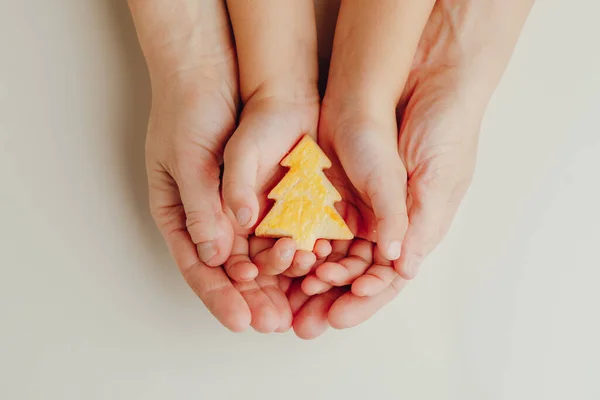 Mother Child Holding Christmas Tree Cookie Hands — Stock Photo, Image