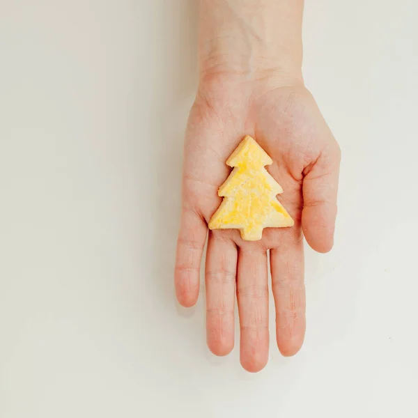 クリスマスツリークッキーを手にした女性は — ストック写真