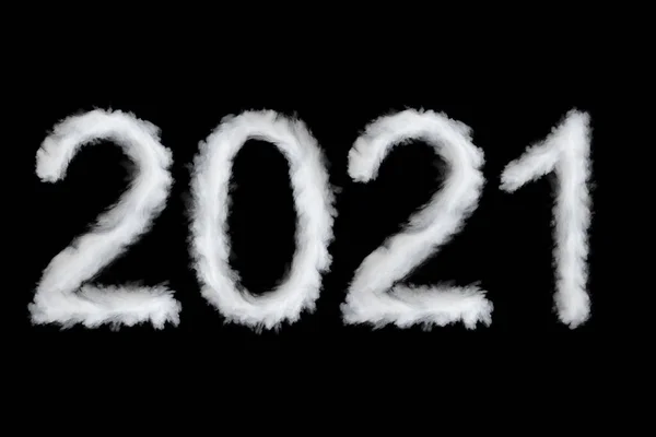 New Year 2021, cloud style digits, isolated on black