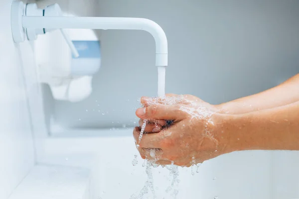 Hands Washing Faucet Flowing Water — Stock Photo, Image