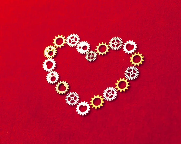 Heart Shape Made Gears Red Background — Stock Photo, Image