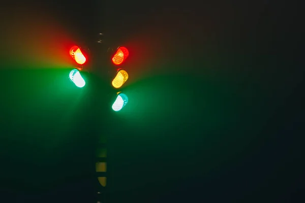 Traffic Lights Night Dense Fog — Stock Photo, Image