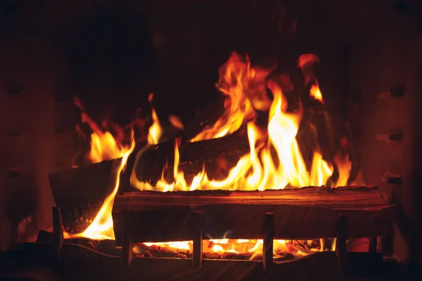 Fuego Artístico Chimenea Con Leña —  Fotos de Stock