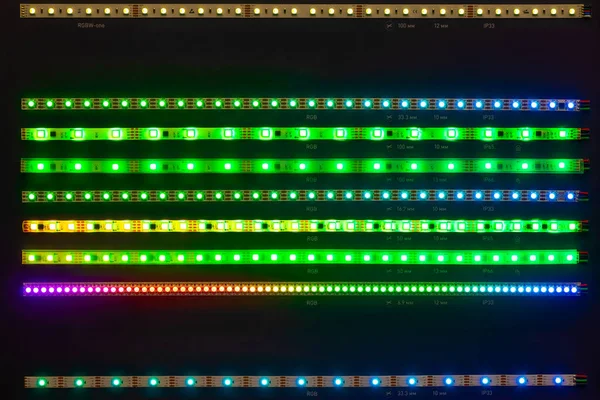 Bandes Led Colorées Rgb Lumières Sur Fond Noir — Photo