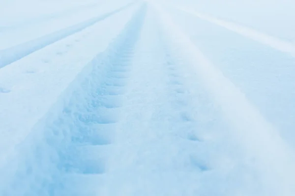 Snöspår Spår Spår Snöskoter Närbild — Stockfoto