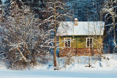 Kış ormanında eski bir ev