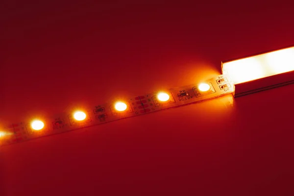 Led Strip Orange Light Aluminum Channel Diffuser — Stock Photo, Image