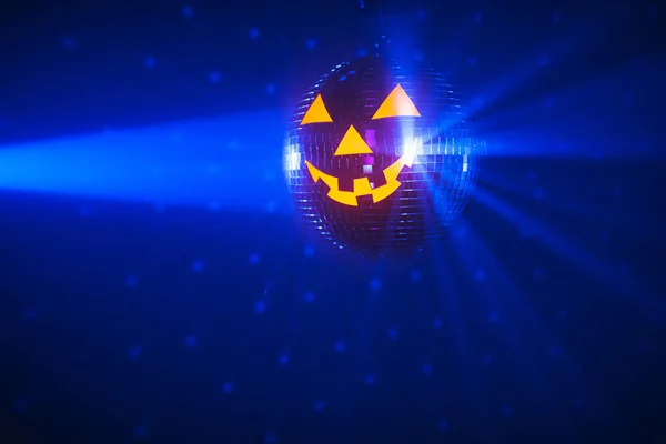 Halloween Festa Abóbora Disco Bola Azul Brilhante Raios Fundo — Fotografia de Stock
