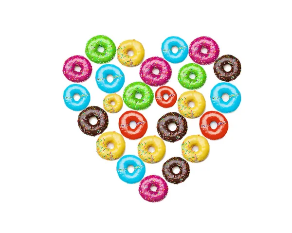 Forma Coração Donuts Multicolor Isolado Branco — Fotografia de Stock