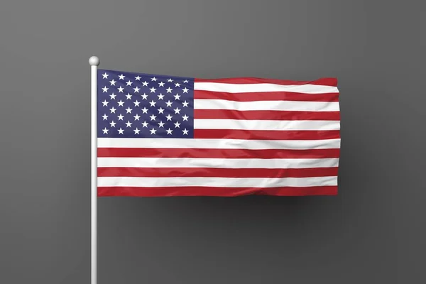 Bandera Americana Poste Fondo Gris Con Sombra Ilustración — Foto de Stock