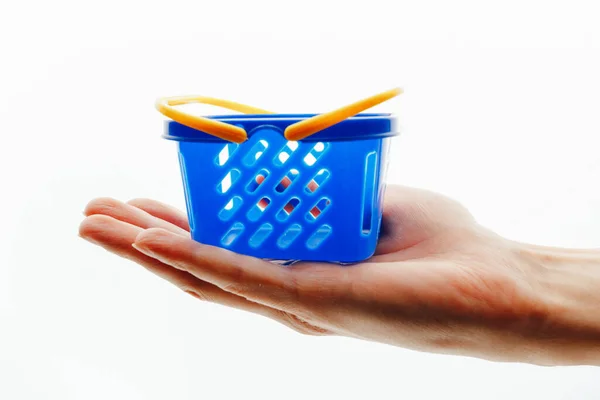 Shopping Basket Hand White Background — Stock Photo, Image