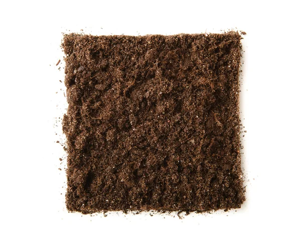 Square piece of soil isolated on white — Stock Photo, Image