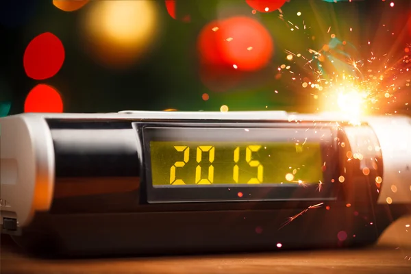 Led display of alarm clock with 2015 new year — Stock Photo, Image