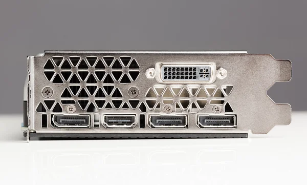 Professional gaming graphic card, connectors panel front view — Stock Photo, Image