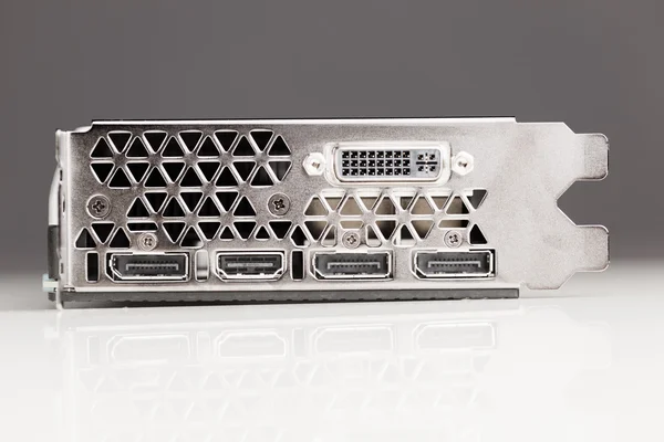 Professional gaming graphic card, connectors panel front view — Stock Photo, Image