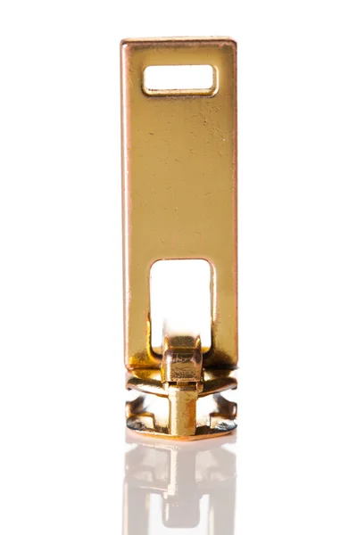 Golden zip isolated on white — Stock Photo, Image