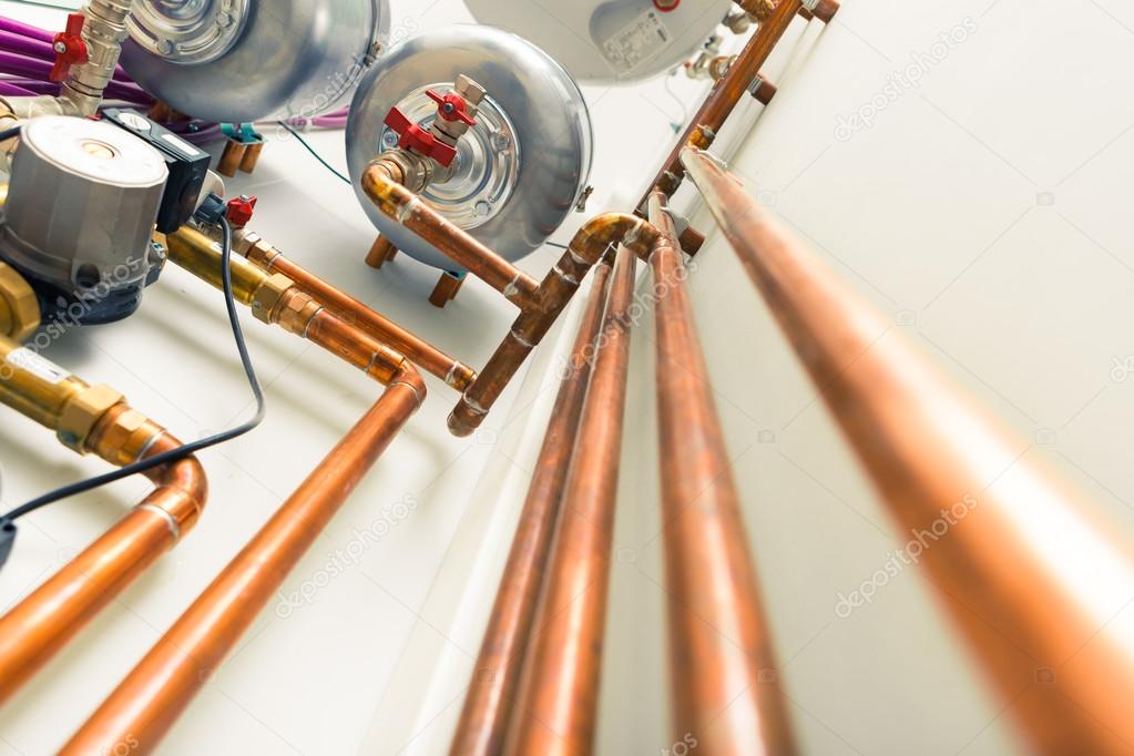 copper pipes engineering in boiler-room