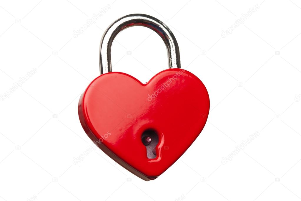 heart shaped closed lock, isolated on white