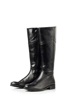 beyaz izole siyah deri çizmeler,