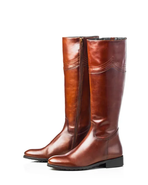 Hnědé kožené vysoké boty — Stock fotografie
