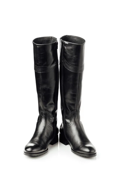 Black leather high boots, isolated on white — Stock Photo, Image