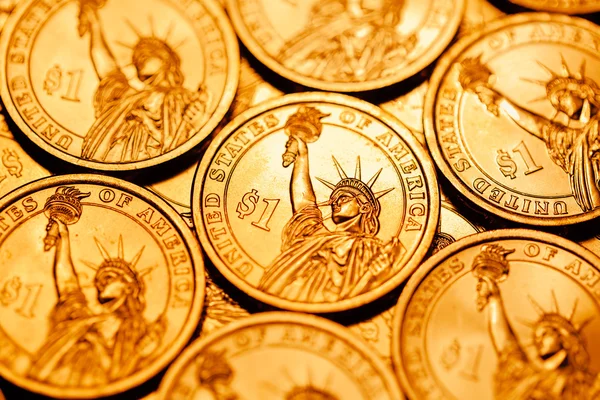 Oro dólar monedas fondo — Foto de Stock