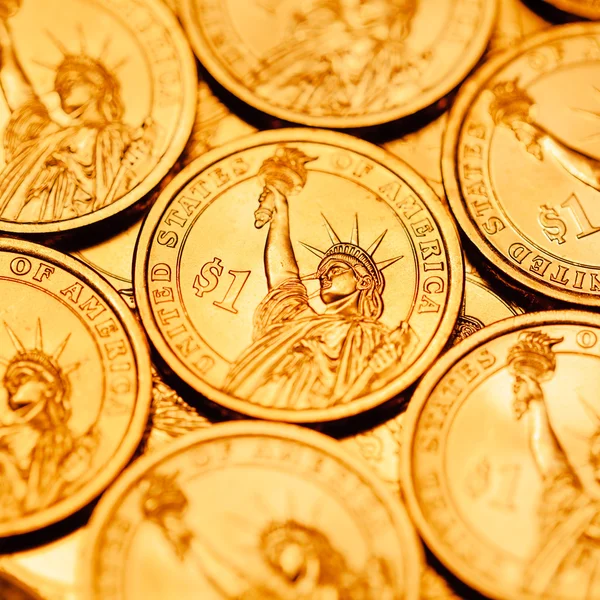 Oro dólar monedas fondo — Foto de Stock
