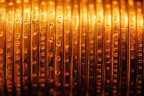 Golden dollar coins backdrop, macro view — Stock Photo, Image