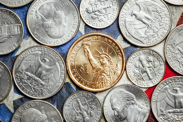 Americký dolar a cent mince, zobrazení makra — Stock fotografie
