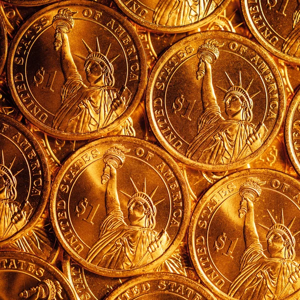 Goldene Dollar-Münzen Hintergrund — Stockfoto