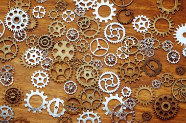 ahşap arka plan üzerinde Vintage dişli tekerler
