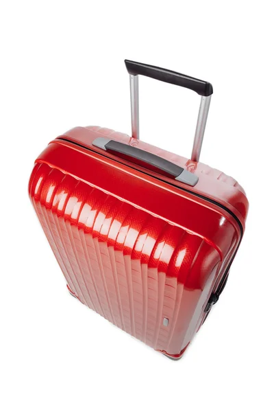 白で隔離赤い炭素スーツケース — ストック写真